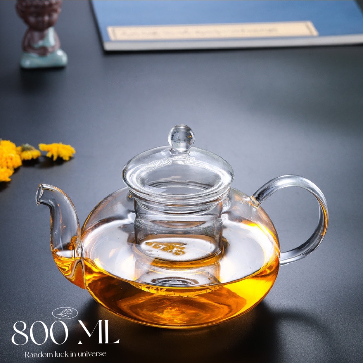 Bình trà thuỷ tinh chịu nhiệt kèm lõi lọc thủy tinh 800 ml / ấm trà thủy tinh kèm lõi lọc 800 ml