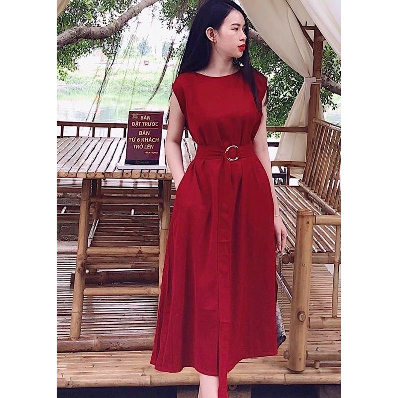 ĐẦM ĐỎ SUÔNG DÀI KÈM BELT (có ảnh thật) MS151