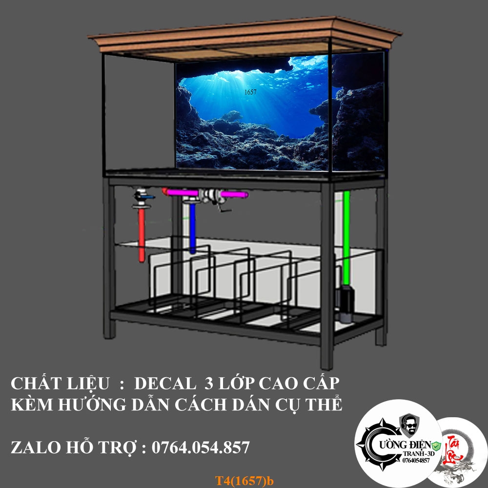 Tranh 3D dán bể cá cảnh - Có keo sẵn - Nhiều kích thướt lựa chọn
