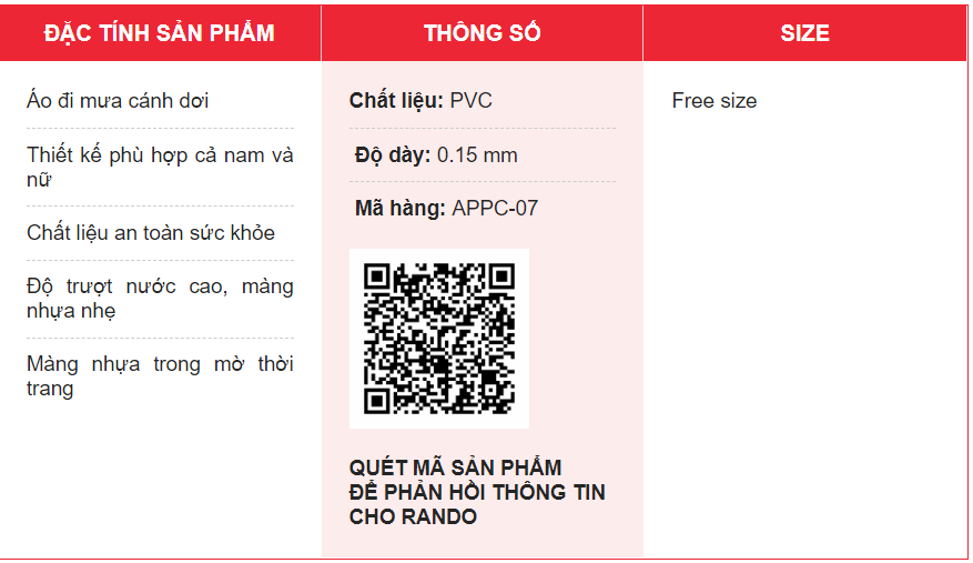 Áo Mưa Rando Cổ Rùa Trong Màu