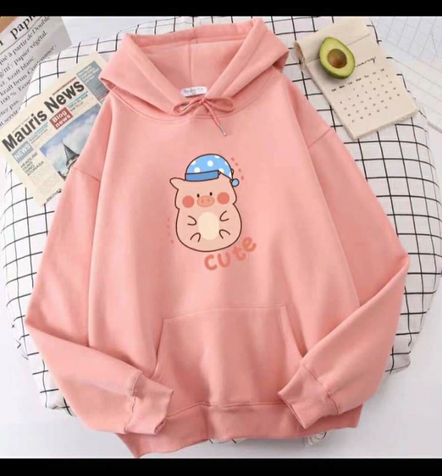 Áo Hoodie Chất Nỉ Bông in Hình Chú Heo Con Đội Mũ Siêu Cute, Mẫu Mới Hot Trend. TP