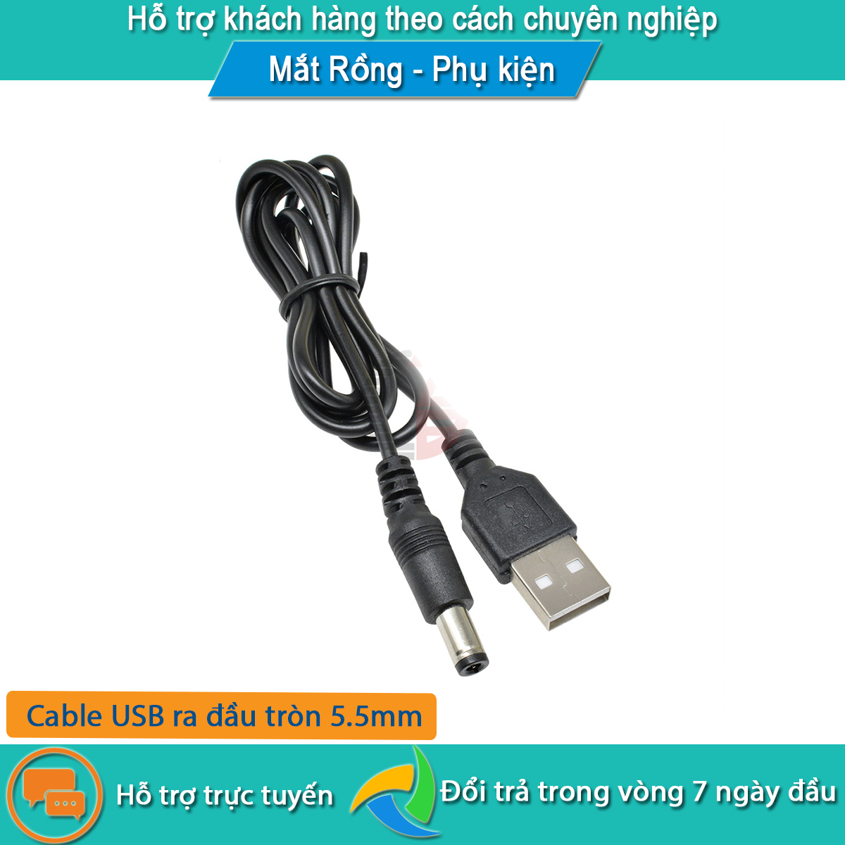 Cable sạc USB ra jack đầu tròn 5.5mm(như hình)