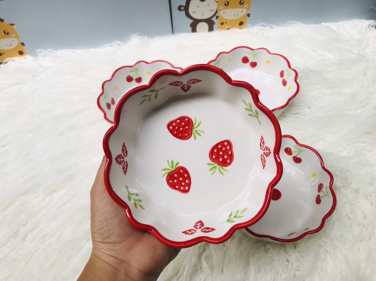 Bát Đĩa Gốm Sứ Họa Tiết Trái Dâu Tây, Cherry