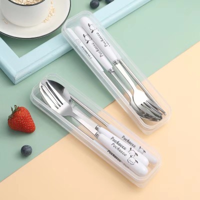 Hộp 3 món thìa đũa, muỗng inox tiện lợi văn phòng,bộ thìa đũa dĩa ăn hoa quả , set thìa dĩa đũa cá nhân họa tiết kute
