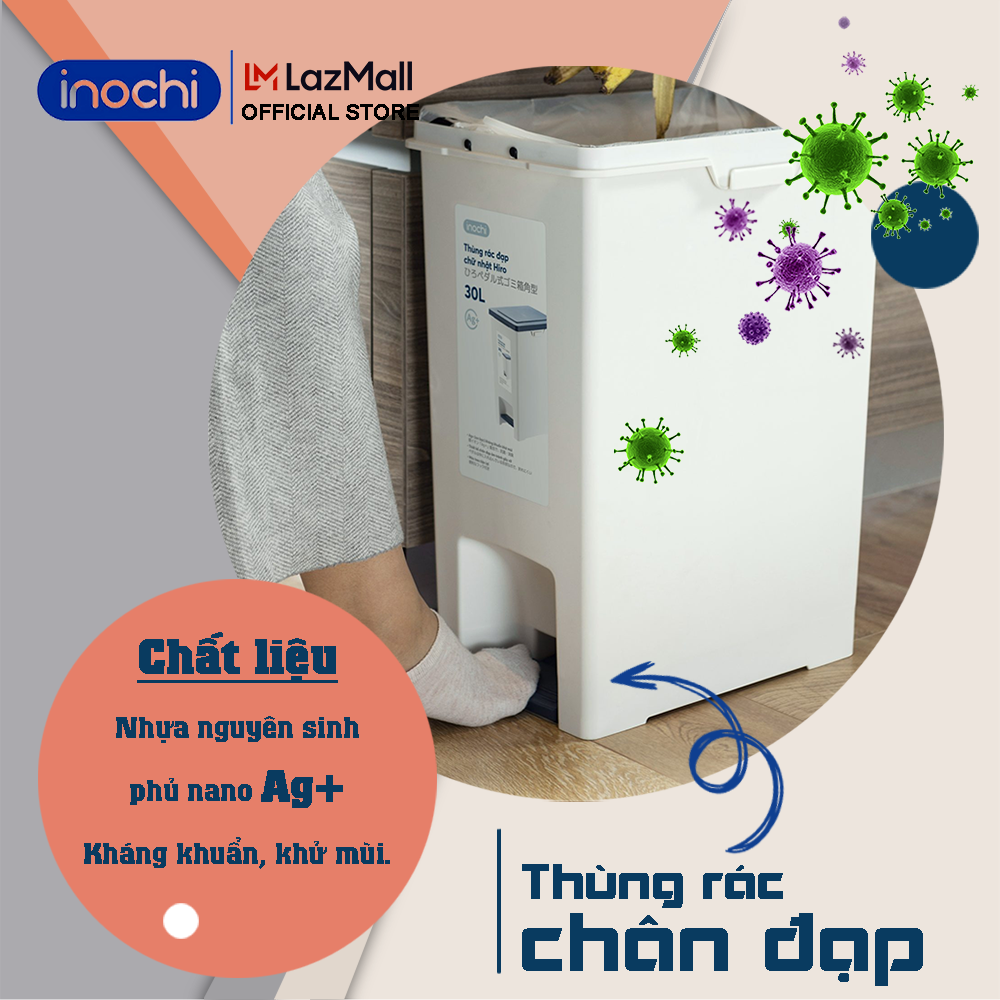 Thùng rác ĐẠP CHÂN 20l , Thùng rác lật kháng khuẩn Hiro inochi ,Thùng rác văn phòng ,thùng rác thông minh , thùng rác có nắp đậy , thùng rác nhà bếp , thùng rác thông minh