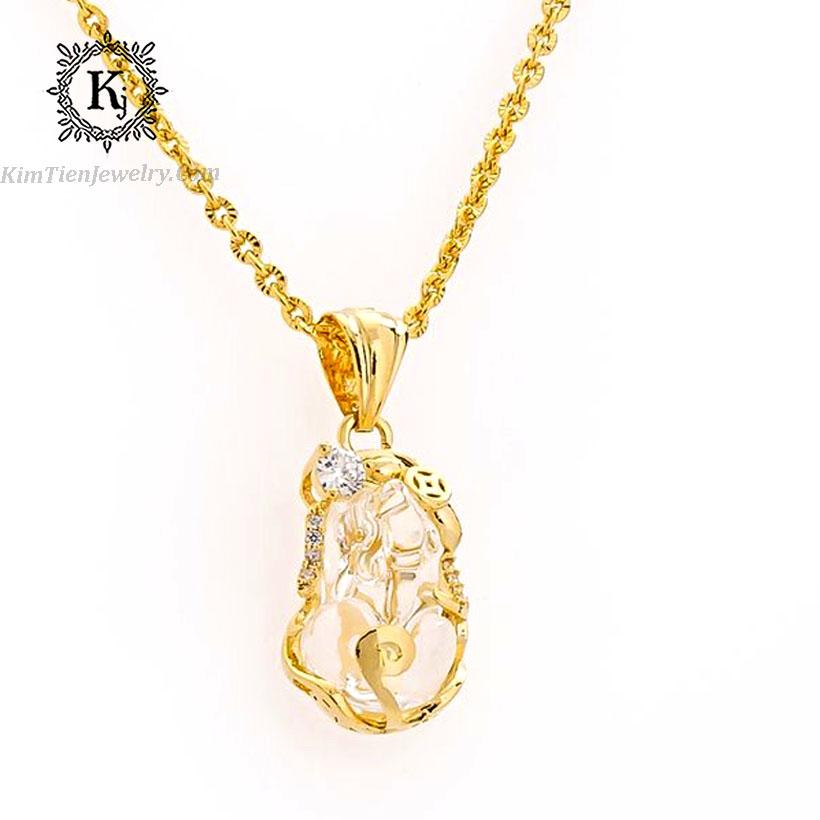 Dây Chuyền Phong Thủy Tỳ Hưu Đá Bọc Platium Mạ Vàng - Gia Tăng Vượng Khí - Xua Đi Vận Rủi - Tặng Kèm Dây Đeo