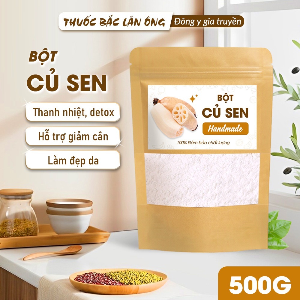 Bột củ sen 500g, nguyên chất, thơm mịn, bột ngũ cốc nhà làm, thơm ngon - Lãn Ông