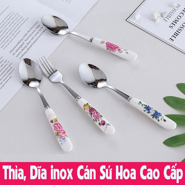 Bộ 5 Thìa rĩa inox cán sứ cao cấp