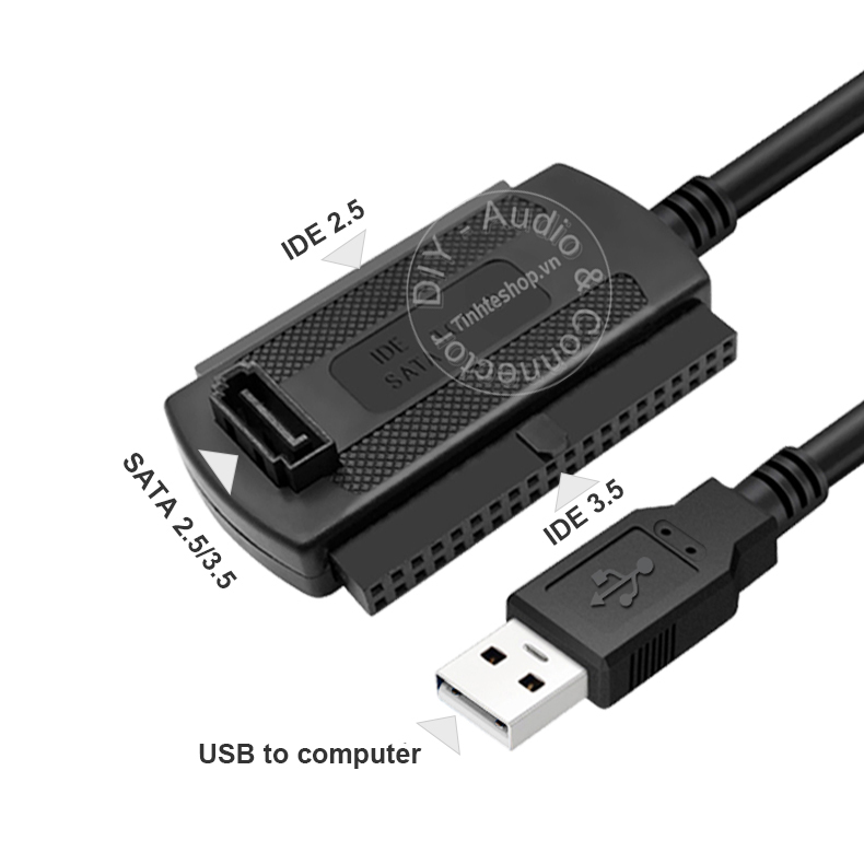 USB 2.0 sang SATA IDE ATA 2.5 3.5 đọc dữ liệu Ổ cứng SSD CD DVD-ROM kèm nguồn 12V