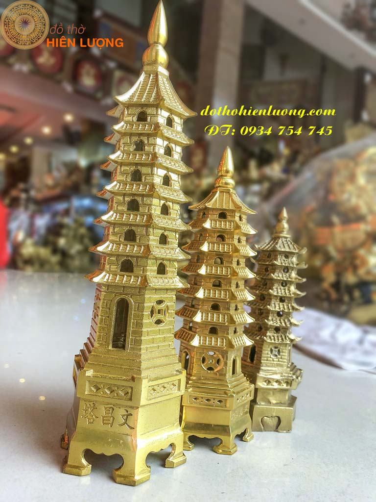 Tháp Văn Xương 7 Tầng Bằng Đồng Cho Bé Trai Cao 15cm, 18cm, 24cm