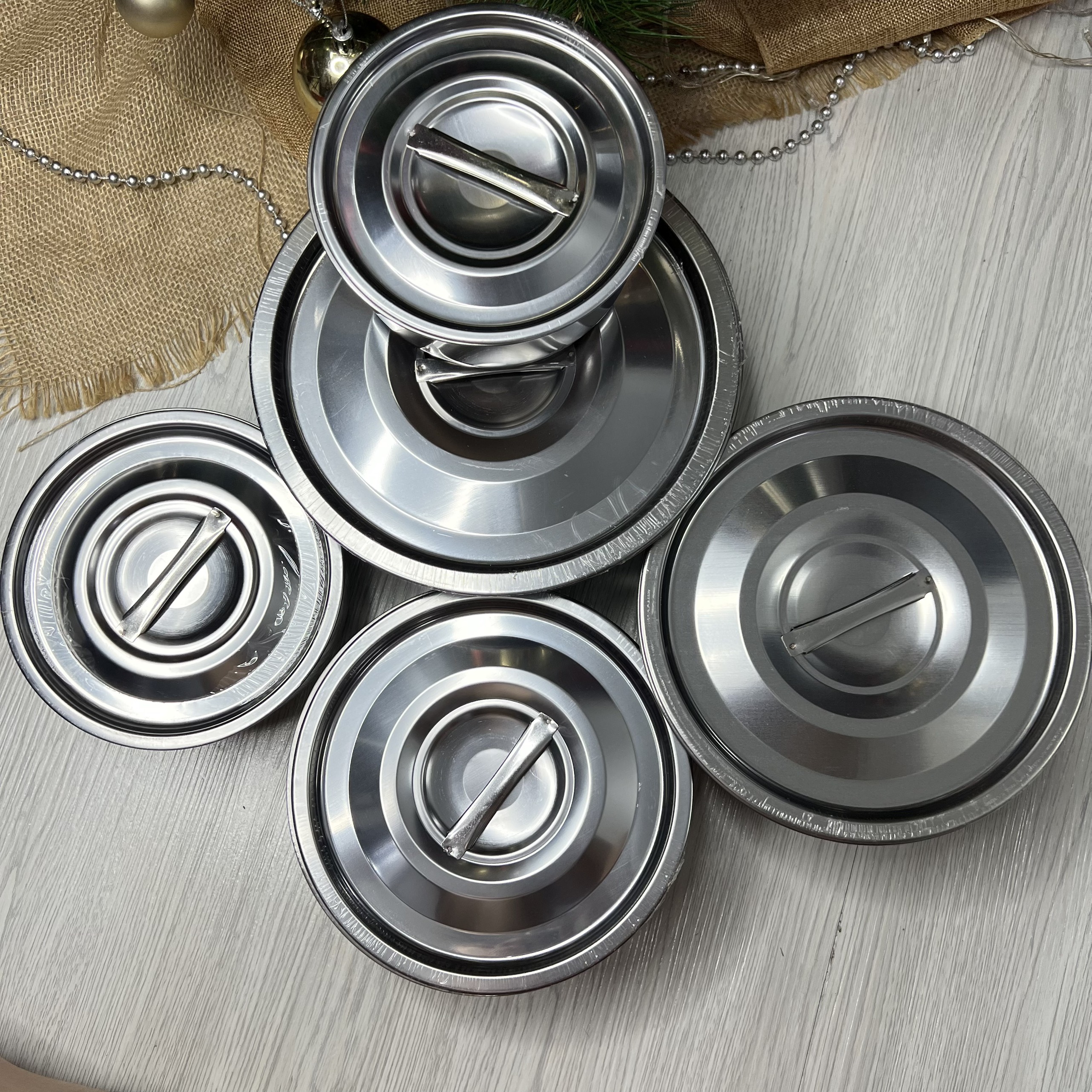 Bộ 5 thau inox có nắp size Đại