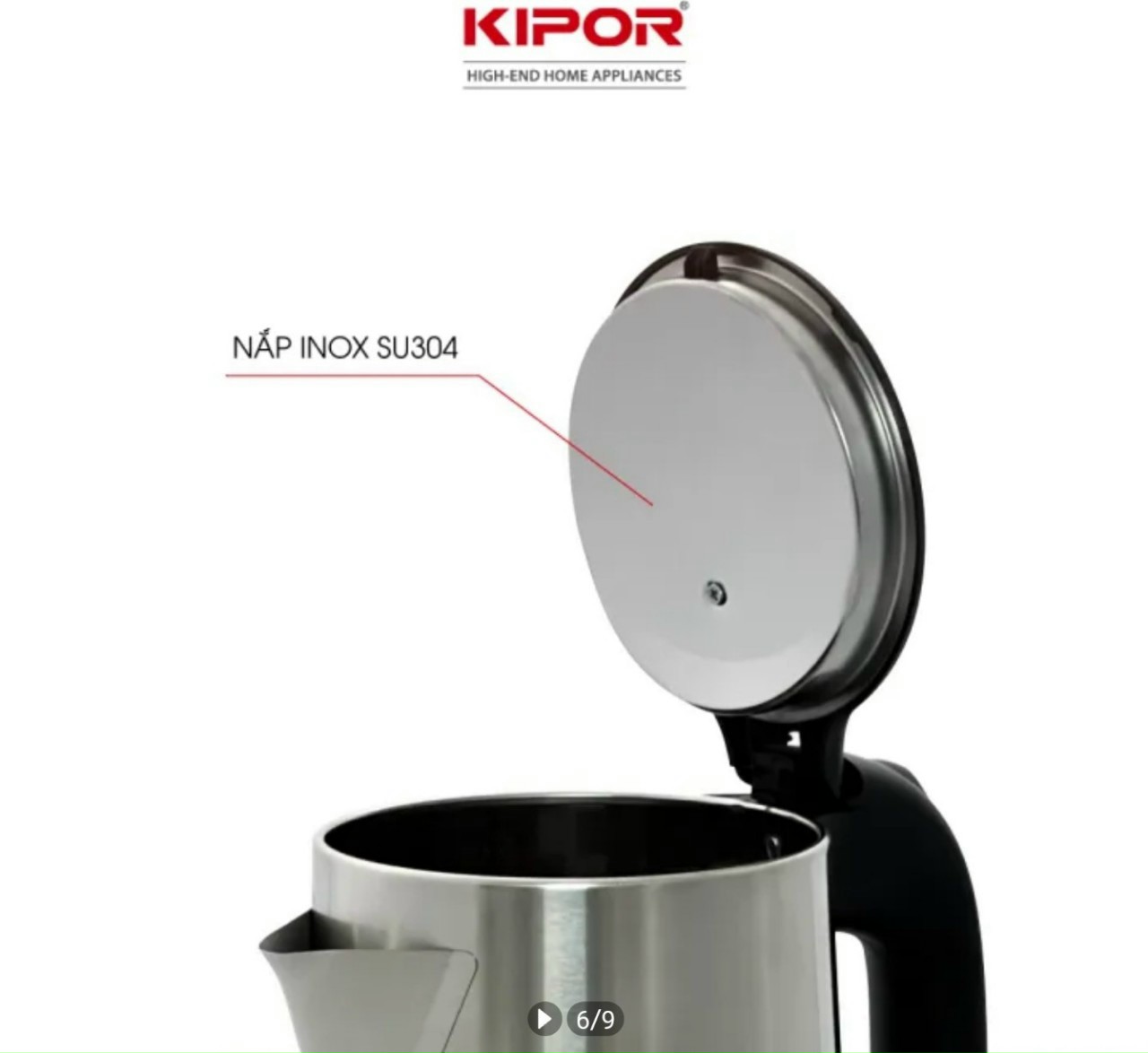 Ấm đun siêu tốc inox Kipor KP-318SA