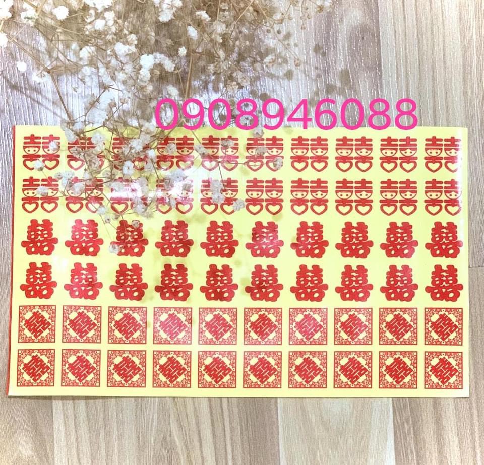 [HCM]CHỮ HỶ DÁN TRÁI CÂY MÂM QUẢ ĐÁM CƯỚI ĐÁM HỎI [LOẠI 3 KIỂU - 60 CHỮ]