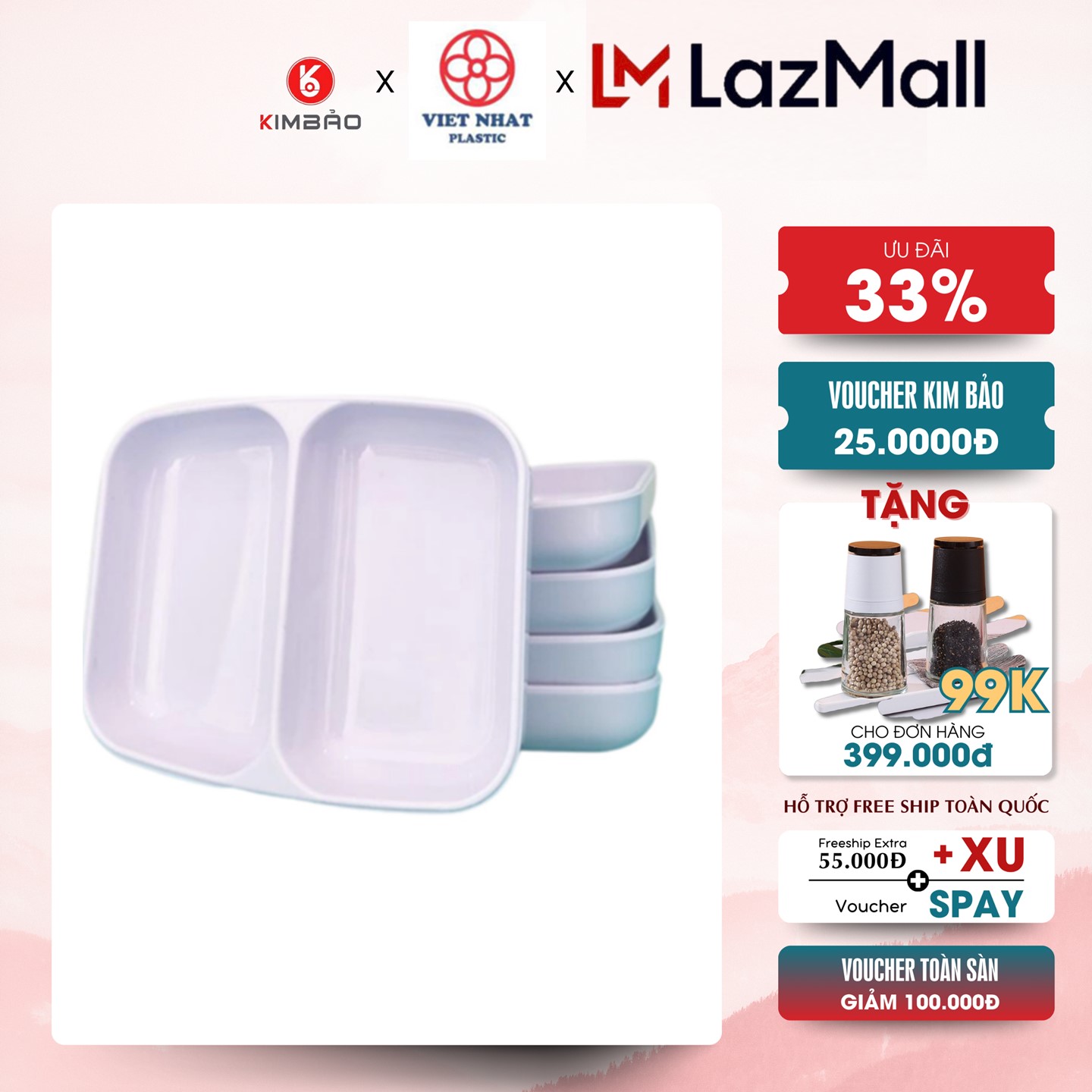 Đĩa chấm 2 ngăn Việt Nhật đựng gia vị, nước chấm 1205