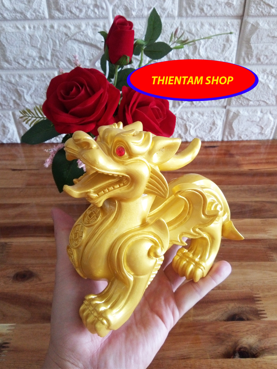 [HCM]Kỳ Hưu phong thủy đá poly vàng một con KHV20