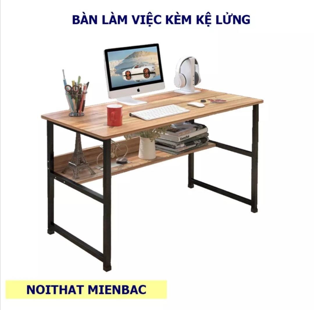Bàn làm việc kèm gác lửng. Kích thước: Dài 80cm, rộng 40cm, cao 74cm. Gỗ MDF, khung sắt sơn tĩnh điện cao cấp.