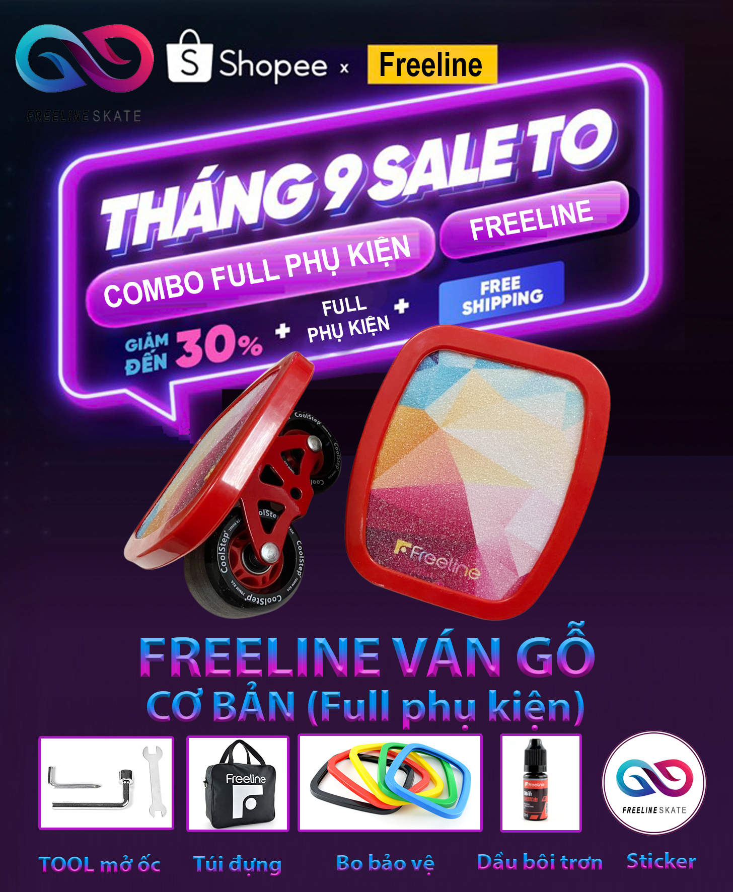 [FREELINE] VÁN TRƯỢT FREELINE SKATE GỖ BÁNH TRUNG (SIÊU BỀN, NHẸ VÀ LƯỚT)