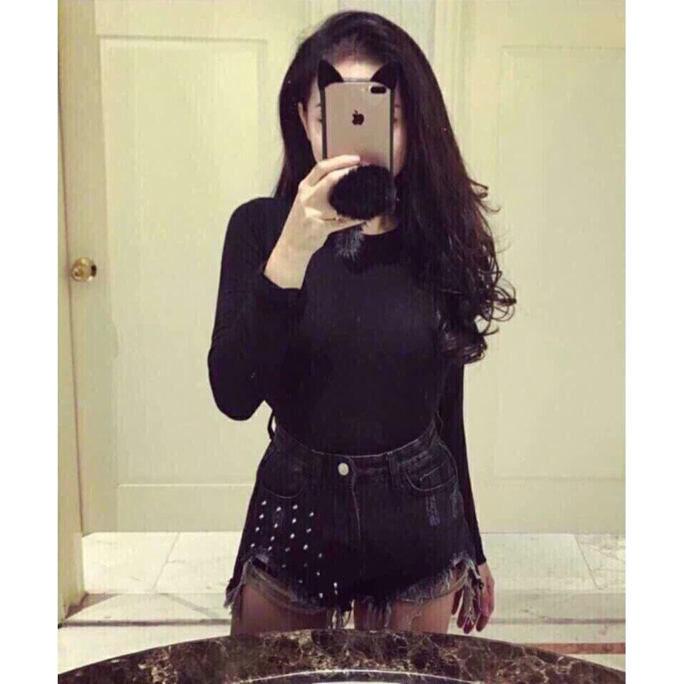Áo thun gân croptop body tay dài