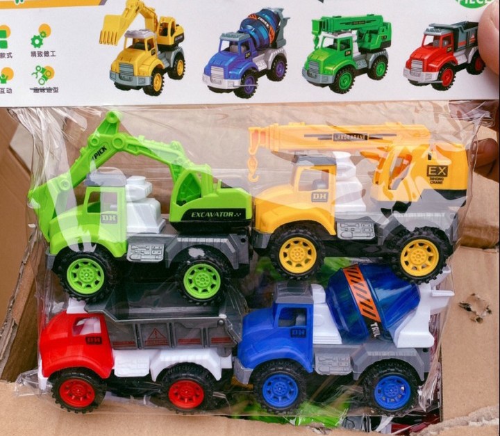 Bộ Túi 4 Xe Công Trình 4 Màu Cho Bé