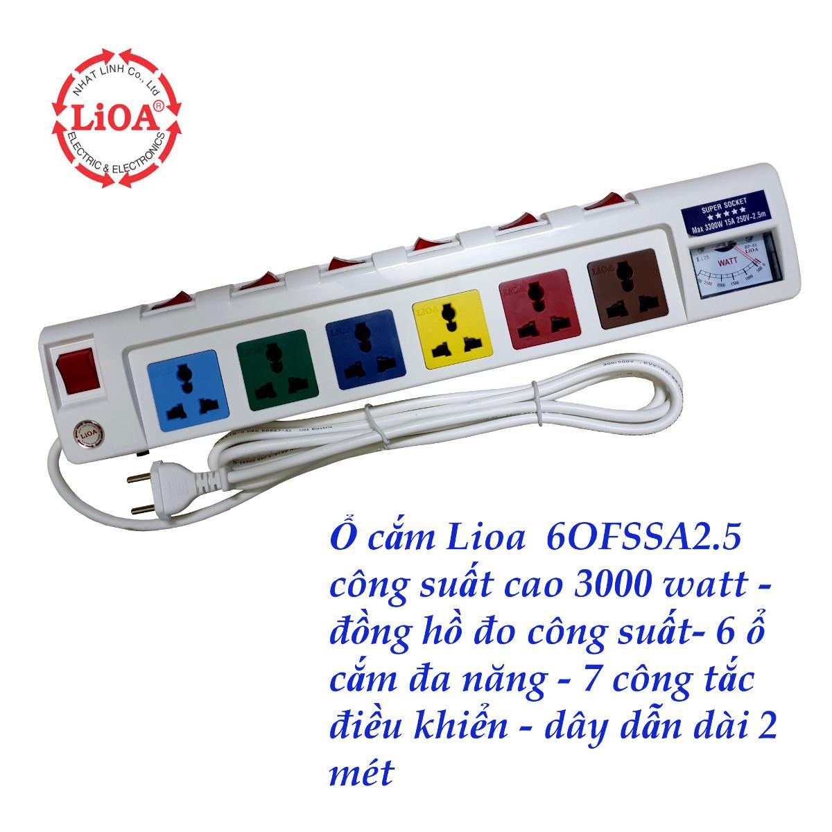 Ổ cắm điện 3 chấu đa năng công suất lớn Lioa có đồng hồ đo công suất 6OFSSA2.5