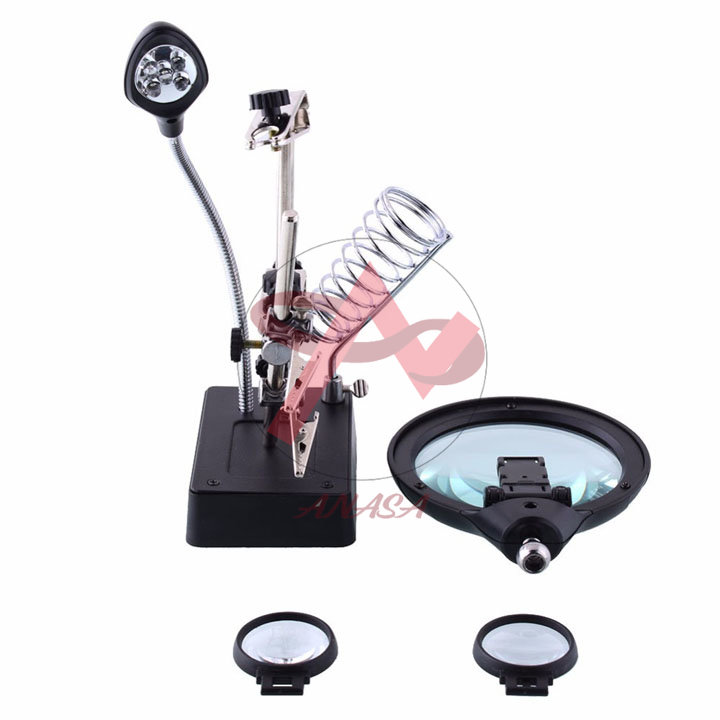 Kính Lúp Đôi Kẹp Hàn Để Bàn Có Đèn Led Chiếu Sáng TE-800