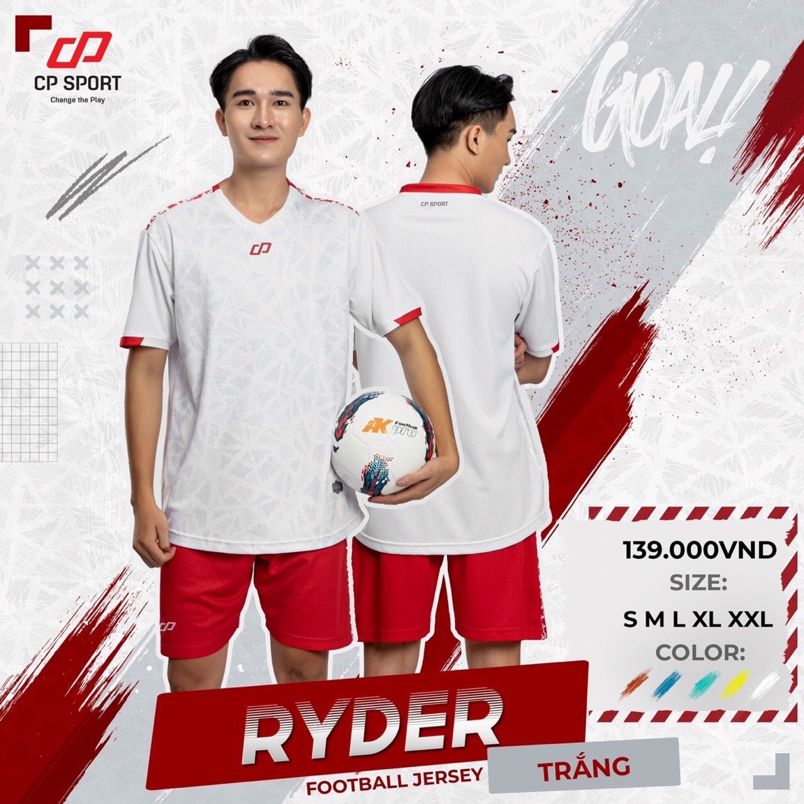 Quần áo đá bóng không logo CP Sport Ryder màu Trắng