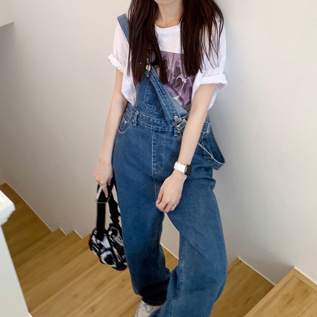 Quần yếm jean kaki nữ dáng rộng, quần yếm jean phong cách ulzzang_y6