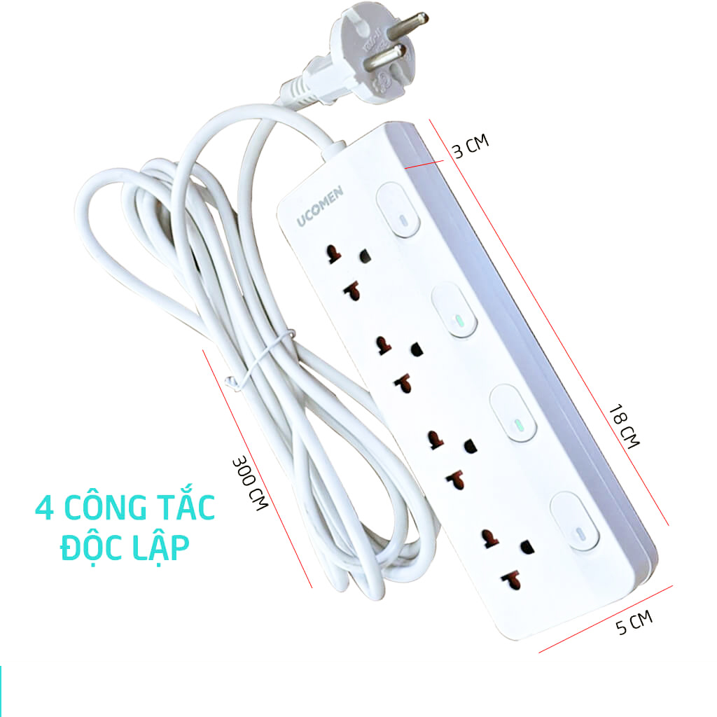 Ổ cắm điện thông minh - 04 công tắc độc lập - An toàn - Sang trọng - Cao cấp Ucomen PMS-VN1-04K4S