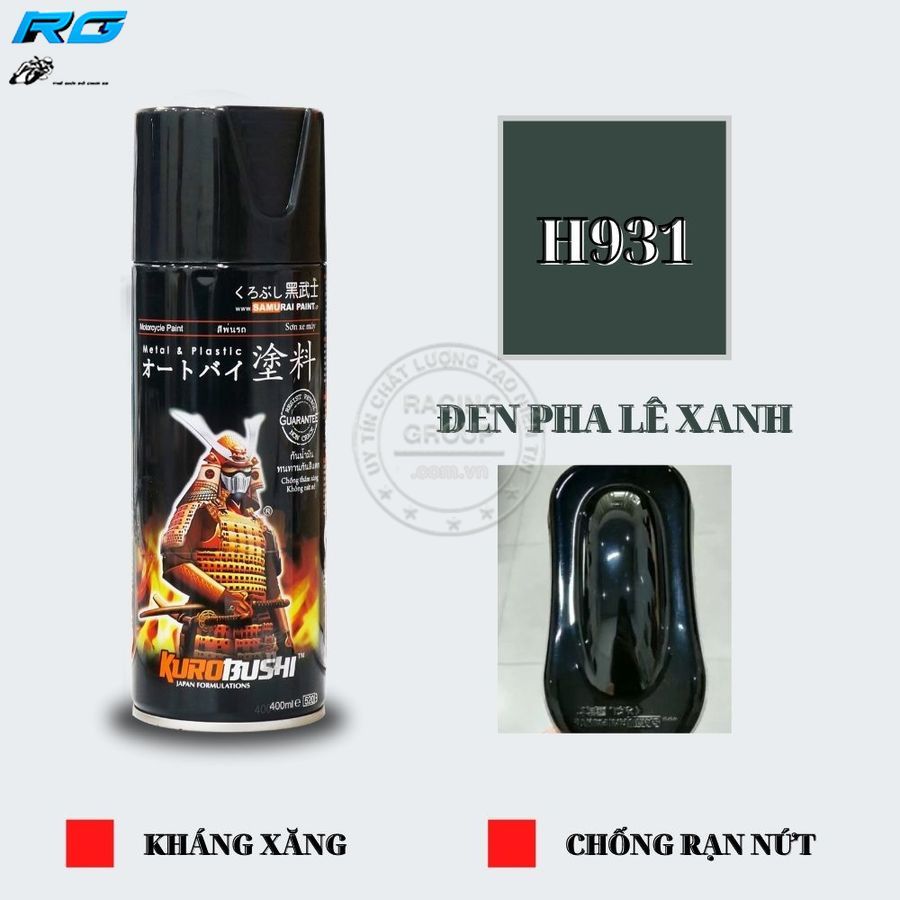 Sơn xịt samurai màu đen pha lê xanh - mã h931*