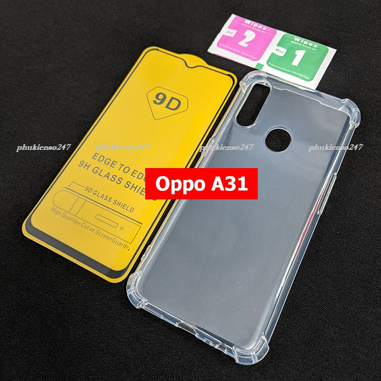 Combo kính cường lực 9D full màn hình ốp lưng chống sốc Oppo A31