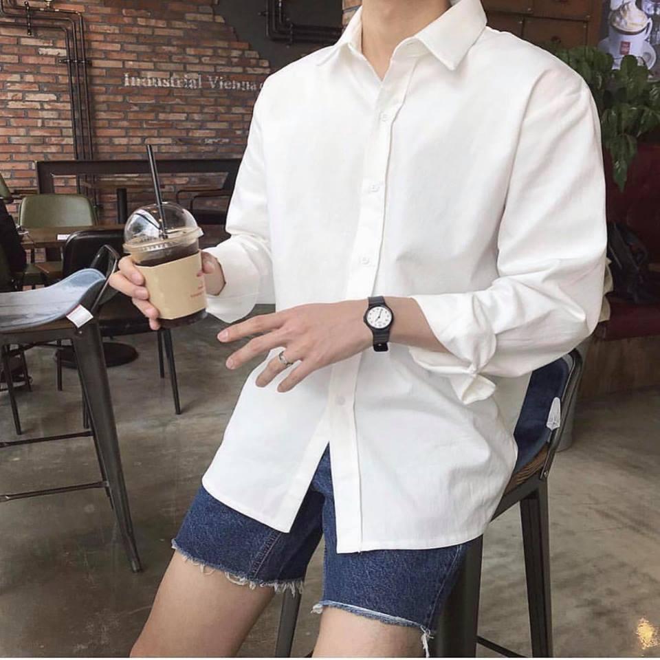 [HCM]Áo sơ mi lụa trắng đen nam nữ
