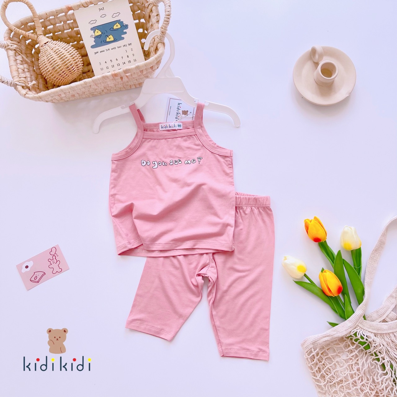 Đồ bộ 2 dây lửng mặc nhà bé gái chất thun lạnh mềm mát