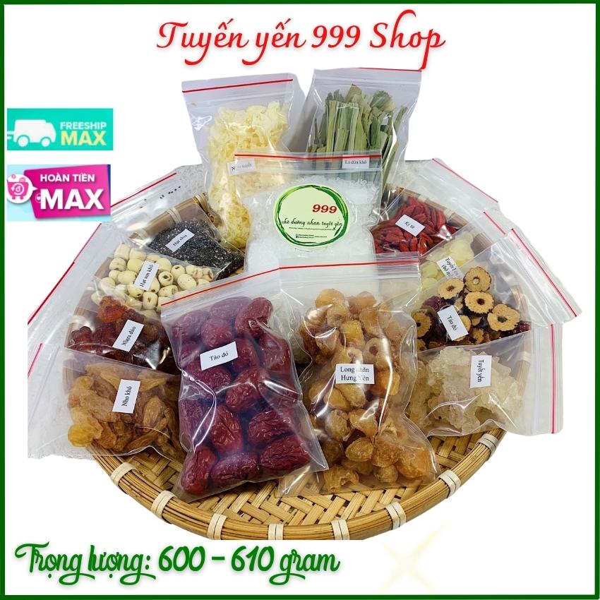 [Freeship]Set chè dưỡng nhan tuyết yến hạt sen 999 -13 nguyên liệu -Siêu mát lạnh ngày hè dùng cho 10-12 người 600 gram- 4 set tặng 100gr khô gà cay giòn rụm 28k-Tuyết yến 999 Shop