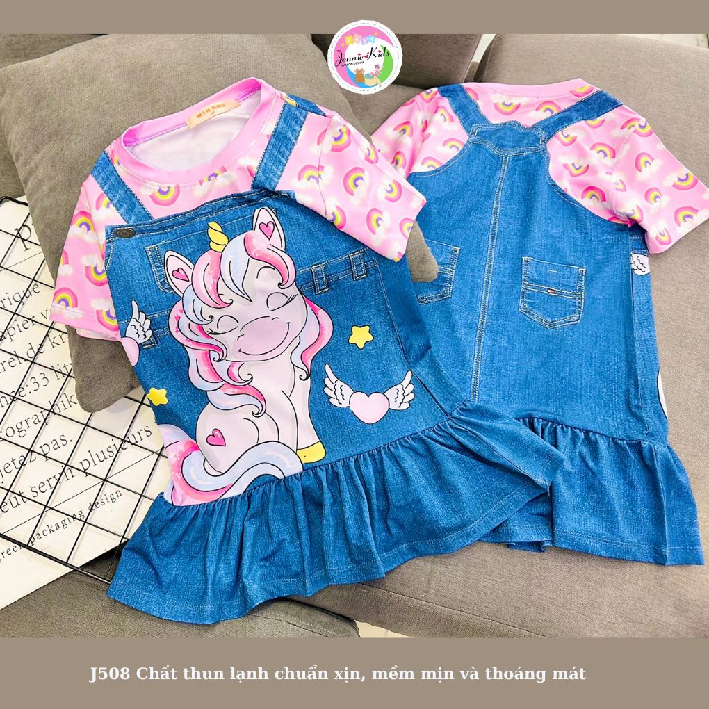 10 đến 40kg Váy đầm jean yếm bé gái size đại vải thun lạnh Jennie kids J508