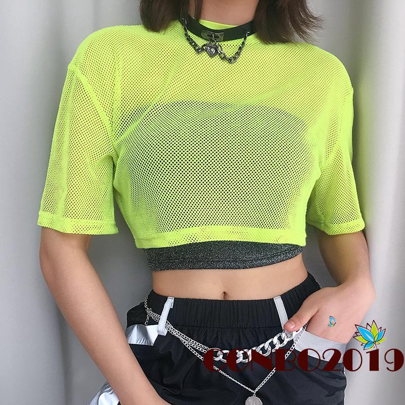 Áo Croptop tay ngắn phối lưới thời trang