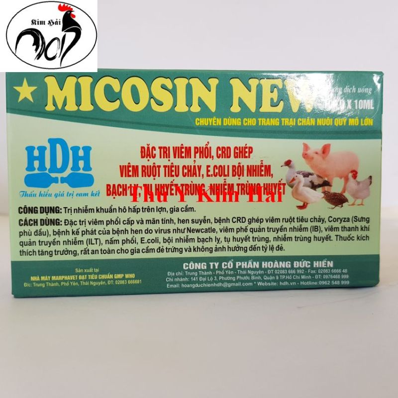 MICOSIN NEW-HỘP 10 LỌ x 10ML-HỖ TRỢ T.R.Ị NHIỄM KHUẨN HÔ HẤP TRÊN LỢN,GIA CẦM.