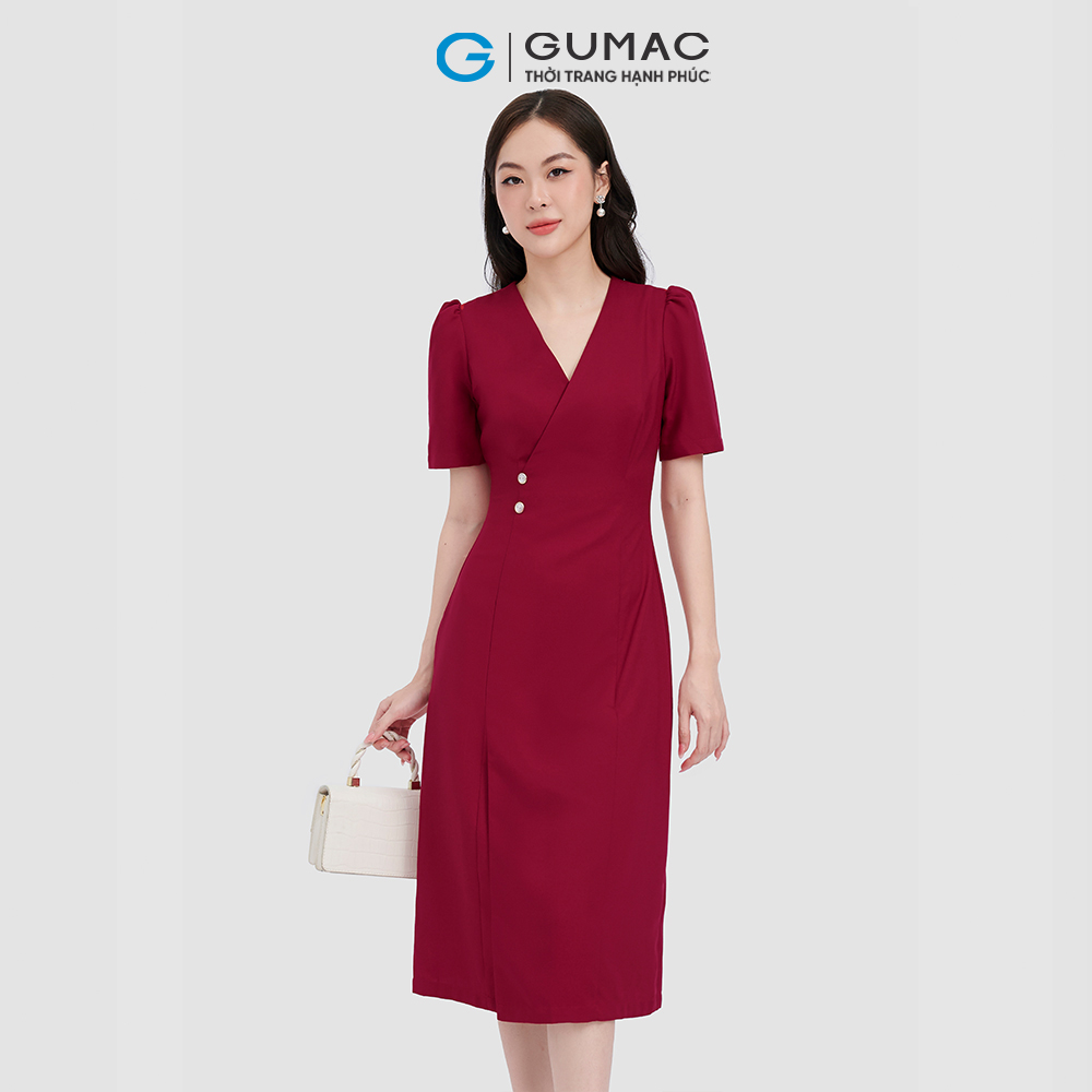 Đầm chéo ngực phối nút thời trang GUMAC DC11055