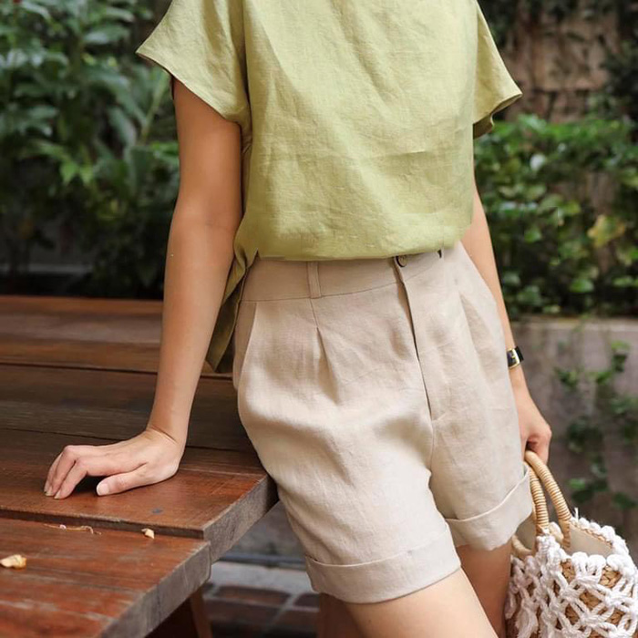 Quần short nữ Linen bột premium gấu lơ vê