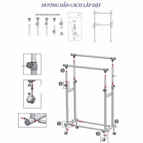 Giàn phơi quần áo đôi lắp ráp 2 tầng inox cao cấp