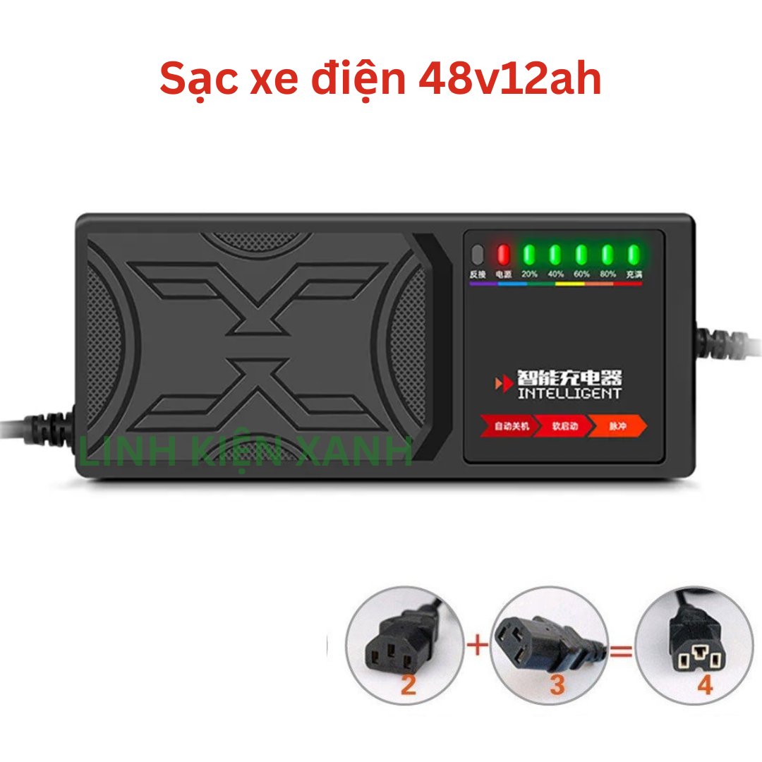 Sạc Xe Đạp Điện 48V Chống Phồng Bình (xe ninja, 133S, Pega, Zomer, Vespa... Xe 4 Bình Ắc Quy)