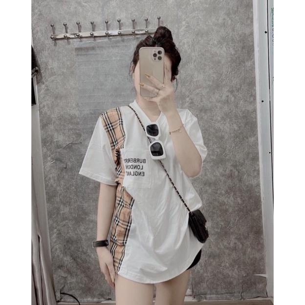 Áo thun kẻ túi có chữ