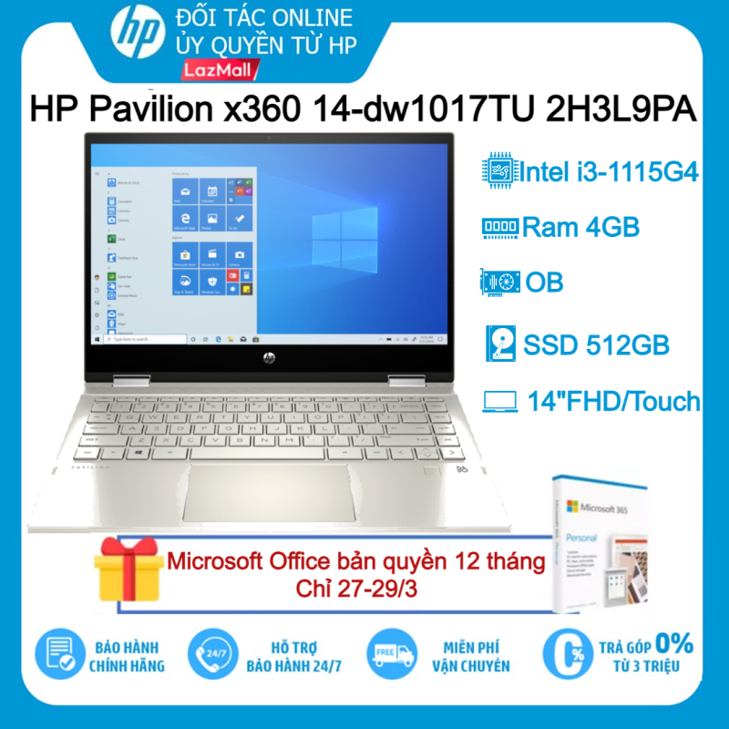 Bảng giá [VOUCHER 10% - TẶNG OFFICE 365 BẢN QUYỀN]Laptop HP Pavilion x360 14-dw1017TU 2H3L9PA (Gold) i3-1115G4 4GB 512GB OB 14FHD Touch Win10+Office Phong Vũ