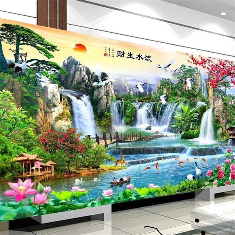 Tranh thêu chữ thập phong cảnh đẹp 150x72cm giá sập sàn