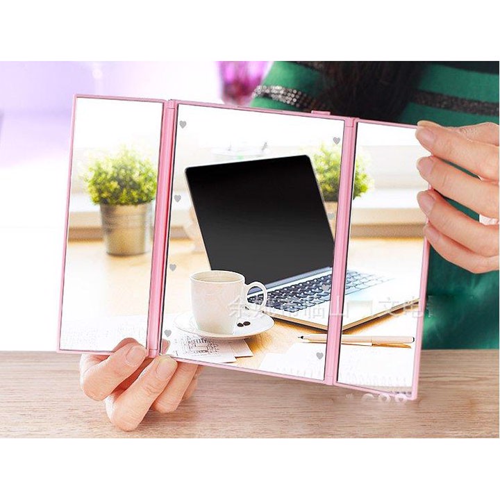 Gương trang điểm đèn led 3 mặt gấp gọn