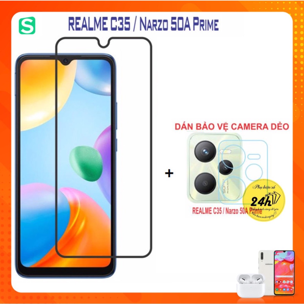 Realme C35 - Combo Kính Cường Lực Full Màn Hình realme c35 + Dán bảo vệ camera cho realme c35