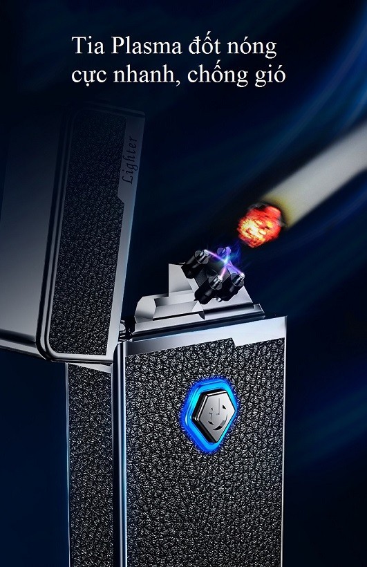 [HCM]Bật Lửa Điện Plasma Vỏ Bọc Da Cao Cấp - 4 Tia Plasma Chống Gió Cực Tốt