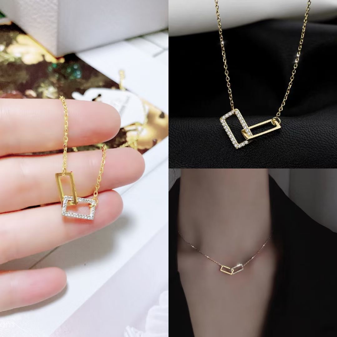 [HCM]Dây Chuyền Nữ Mặt Chữ Nhật Lồng Ghép Cá Tính Thời Trang  DCCHUNHATLONG5