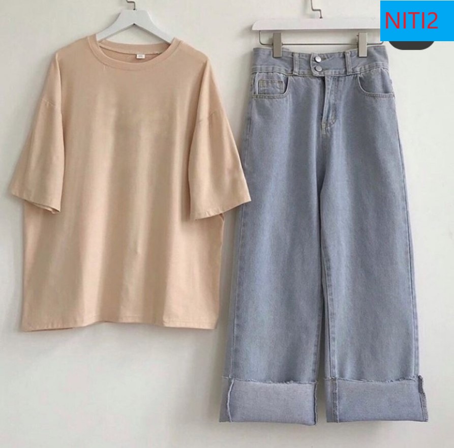 [ PHONG CÁCH!! ] QUẦN JEAN NỮ LƯNG CAO KIỂU QUẦN JEAN ỐNG RỘNG 2 NÚT LAI TUA NITI2 MÀU XANH NHẠT SIÊU BỰA CỰC HOT CỰC TREND-NY036