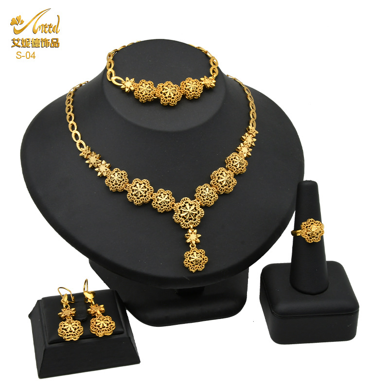 24k vàng dubai cô dâu ả rập xê út vòng cổ cưới bông tai vòng tay bộ trang sức nữ ả rập