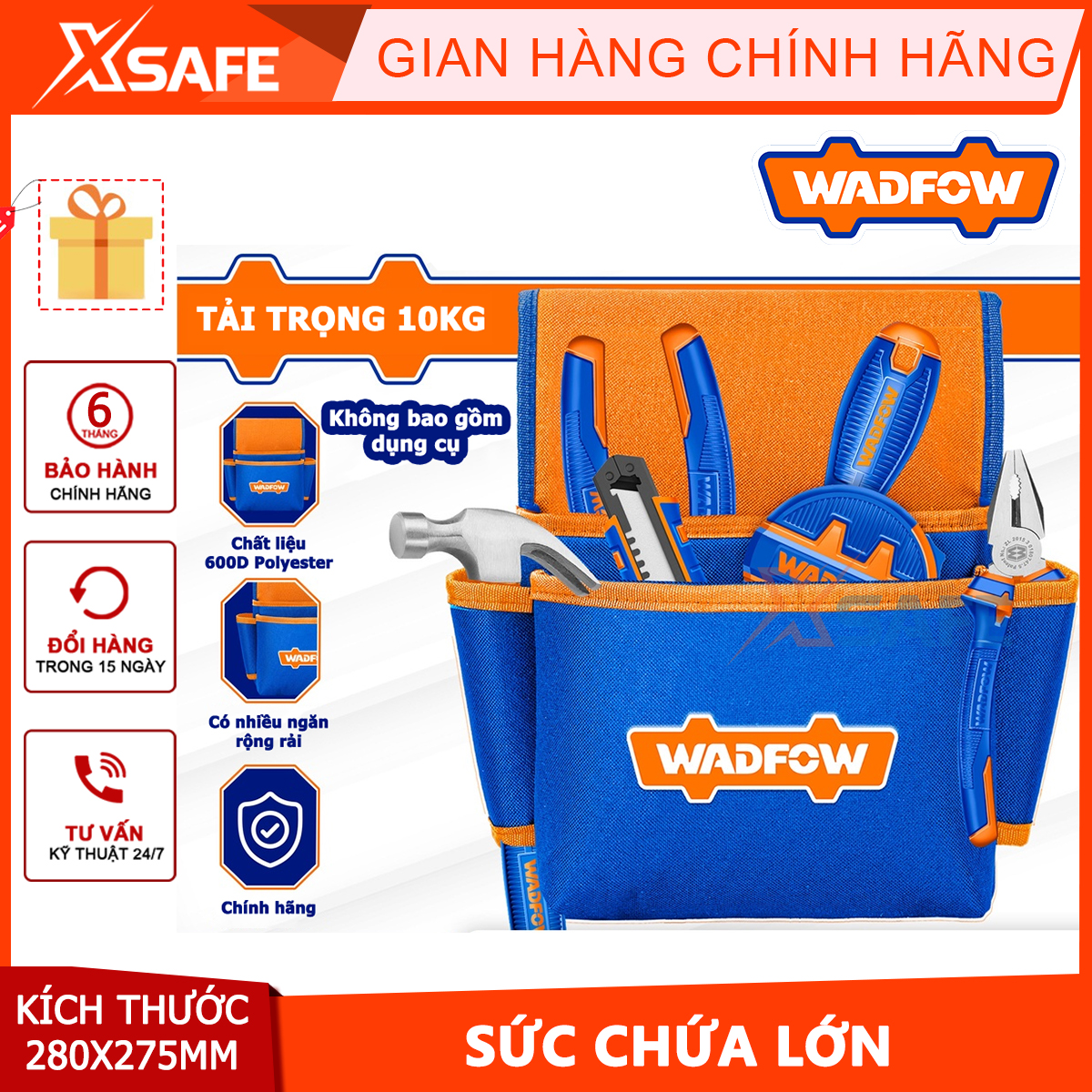 Túi đựng dụng cụ 280x275mm kích thước: l280*w275mm chất liệu: polyester 600d tải trọng tối đa: 10kg wadfow wtg2106